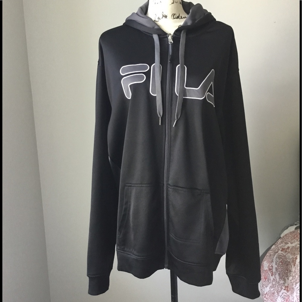 FILA black and gray zip up fleece lined hoodie